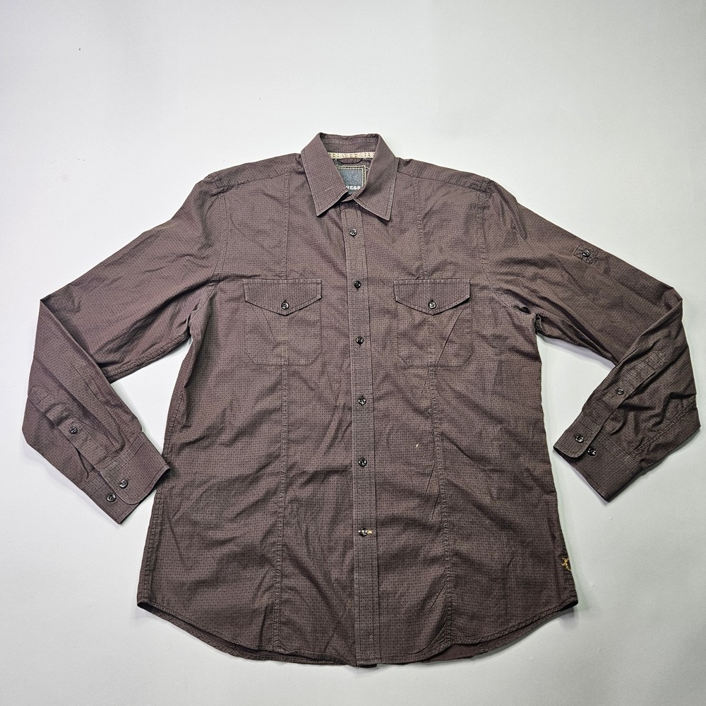 Express Design Studio LARGE Brown Patterned 100% Cotton Long Sleeve
